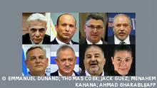 (COMBO) This combination of pictures created on June 2, 2021 shows the heads of Israel's newly-announced coalition (top L to R): current opposition leader Yair Lapid of the Yesh Atid party, former defence minister Naftali Bennett of the Yamina party, former interior minister Gidon Saar of the New Hope (Tikva Hadasha) party, former defence minister Avigdor Lieberman of the Yisrael Beiteinu party; (bottom L to R) Israeli politician Nitzan Horowitz of the Meretz party, current alternate Prime Minister Benny Gantz of the Blue and White (Kahol Lavan) party, Mansour Abbas of Israel's conservative Islamic Raam party, and Merav Michaeli of the Labour (HaAvoda) Party. - Lapid informed the country's president he has managed to muster enough support across a broad political spectrum to achieve a government of change, which could signal the end of Benjamin Netanyahu's leadership and two years of political crisis. (Photos by AFP)