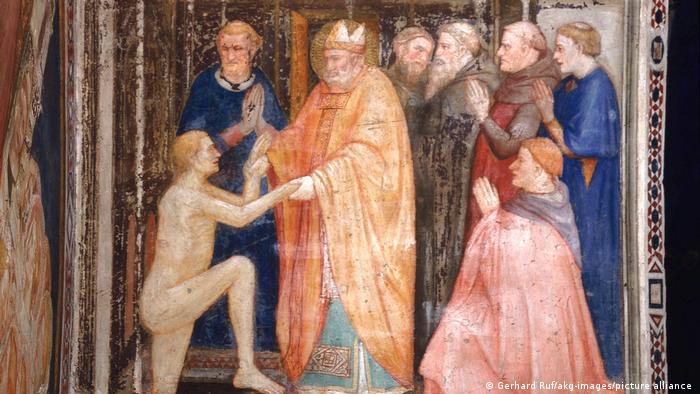 Святой Станислав оживляет мертвого. Фреска 1325/1330 в Умбрии (Италия)