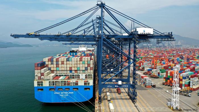 Containers sitting stacked at the Yantian International Container Terminals in Shenzhen