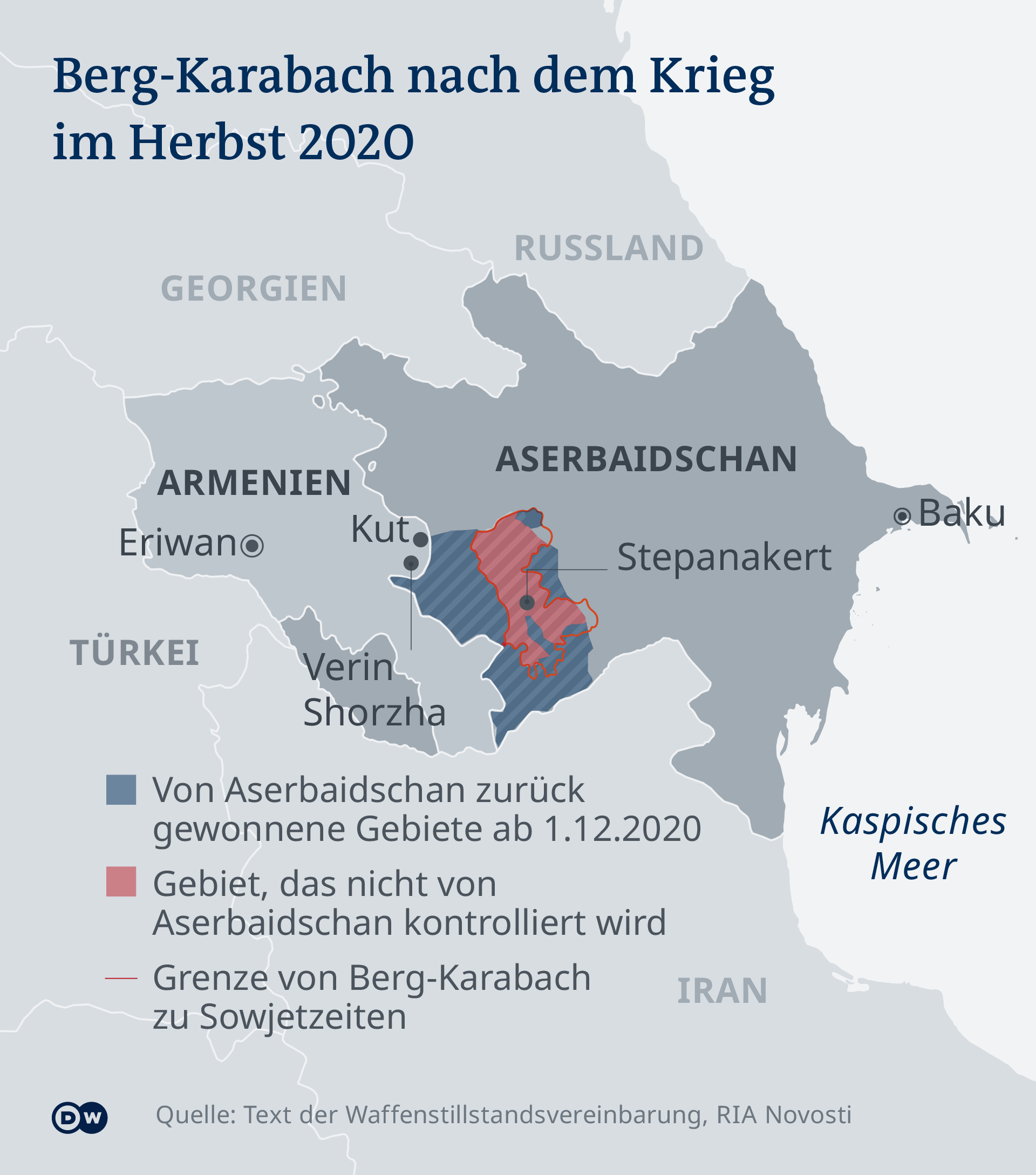 Infografik Karte Konflikt Armenien Aserbaidschan nach Friedensverhandlungen 