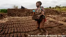 *** Dieses Bild ist fertig zugeschnitten als Social Media Snack (für Facebook, Twitter, Instagram) im Tableau zu finden: Fach „Images“ ***
A boy lifts dry raw bricks and takes them to a kiln where they will be burned during work to earn money at Jumpha Village, Traditional Authority Chitukula in Lilongwe, central Malawi, June 7, 2019. - Child labour is still a problem in Malawi due to two factors of poverty and culture. June 12 marks International Day against Child Labour. The International Labour Organization (ILO) launched the World Day Against Child Labour in 2002 to focus attention on the global extent of child labour and the action and efforts needed to eliminate it. Each year on June 12 , the World Day brings together governments, employers and workers organizations, civil society, as well as millions of people from around the world to highlight the plight of child labourers and what can be done to help them. (Photo by AMOS GUMULIRA / AFP) (Photo credit should read AMOS GUMULIRA/AFP via Getty Images)