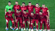 (L to R BACK) Turkey's goalkeeper Ugurcan Cakir, Turkey's forward Kenan Karaman, Turkey's midfielder Ozan Tufan, Turkey's defender Merih Demiral, Turkey's defender Caglar Soyuncu, Turkey's forward Cengiz Under, Turkey's midfielder Okay Yokuslu, Turkey's defender Umut Meras, Turkey's defender Zeki Celik, Turkey's forward Yusuf Yacizi and Turkey's midfielder Hakan Calhanoglu pose before the UEFA EURO 2020 Group A football match between Turkey and Italy at the Olympic Stadium in Rome on June 11, 2021. (Photo by Andrew Medichini / POOL / AFP) / The erroneous mention[s] appearing in the metadata of this photo by Andrew Medichini has been modified in AFP systems in the following manner: [correcting names of players]. Please immediately remove the erroneous mention[s] from all your online services and delete it (them) from your servers. If you have been authorized by AFP to distribute it (them) to third parties, please ensure that the same actions are carried out by them. Failure to promptly comply with these instructions will entail liability on your part for any continued or post notification usage. Therefore we thank you very much for all your attention and prompt action. We are sorry for the inconvenience this notification may cause and remain at your disposal for any further information you may require. (Photo by ANDREW MEDICHINI/POOL/AFP via Getty Images)