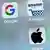 Логотипы Google, Amazon, Facebook и Apple на экране мобильного телефона