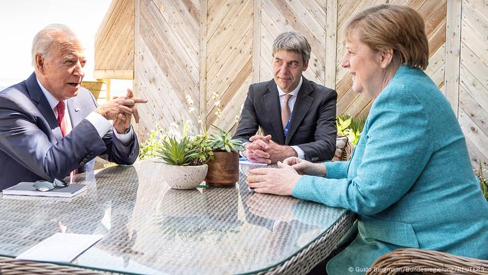 Joe Biden und Angela Merkel mit Jan Hecker