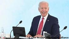 US President Joe Biden during the G7 summit in Cornwall, England, Saturday June 12, 2021. (Leon Neal/Pool via AP)
