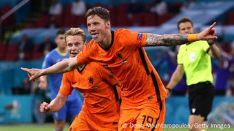 Wolfsburg striker Wout Weghorst celebrates a goal for the Dutch national team