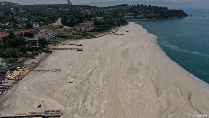 Aerial view of a deserted beach and sea snot in Istanbul