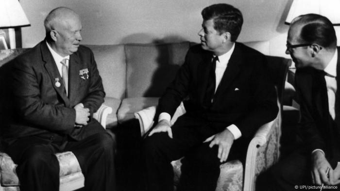 Nikita Khrushchev and John F. Kennedy at the talks in Venice