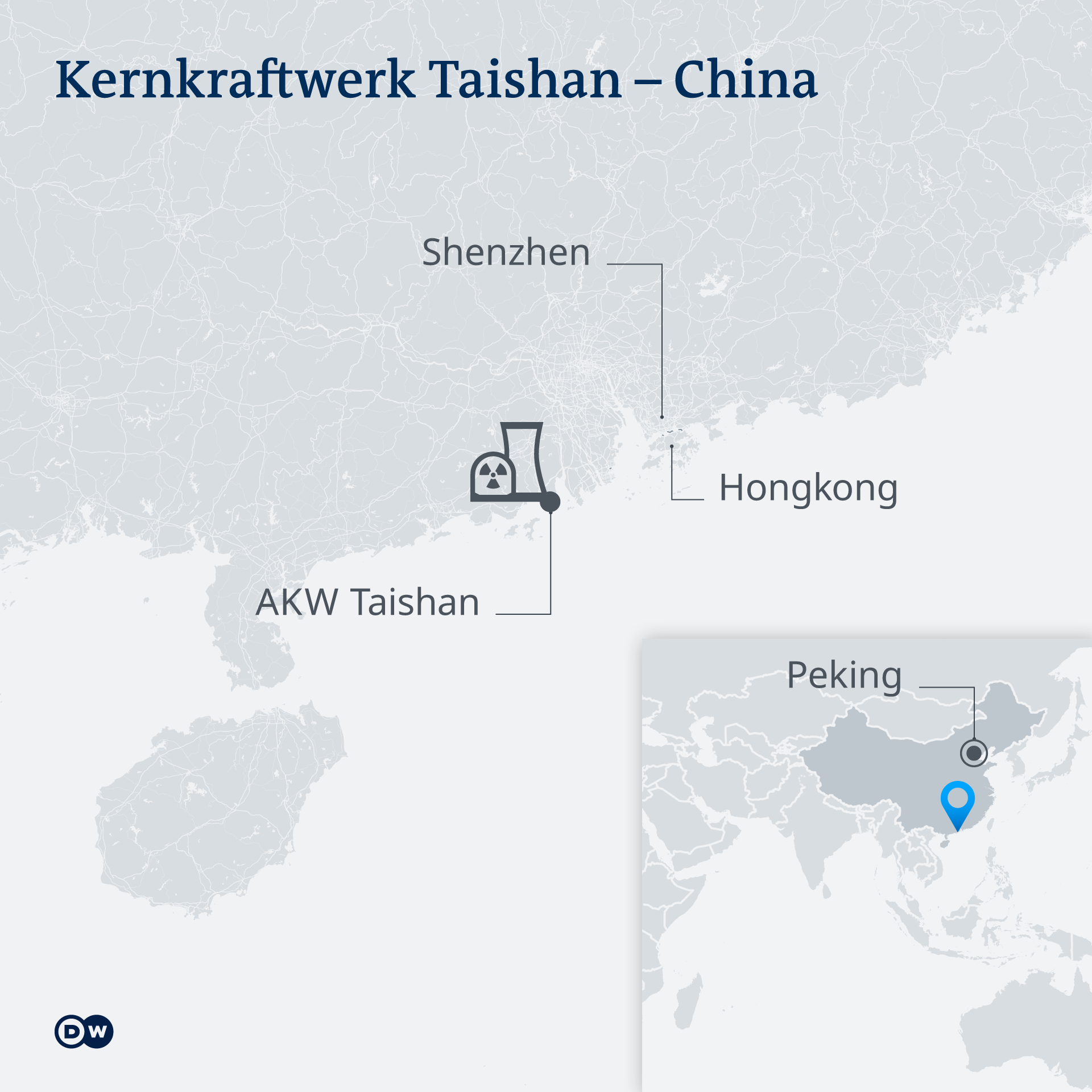 Karte: Standort des Kernkraftwerks in Taishan, China Karte: Standort des Kernkraftwerks in Taishan, China