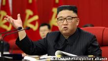 In this photo provided by the North Korean government, North Korean leader Kim Jong Un speaks during a Workers' Party meeting in Pyongyang, North Korea, Tuesday, June 15, 2021. Kim warned about possible food shortages and called for his people to brace for extended COVID-19 restrictions as he opened a major political conference to discuss national efforts to salvage a broken economy. the North’s official Korean Central News Agency said Wednesday, June 16, 2021. Independent journalists were not given access to cover the event depicted in this image distributed by the North Korean government. The content of this image is as provided and cannot be independently verified. (Korean Central News Agency/Korea News Service via AP)