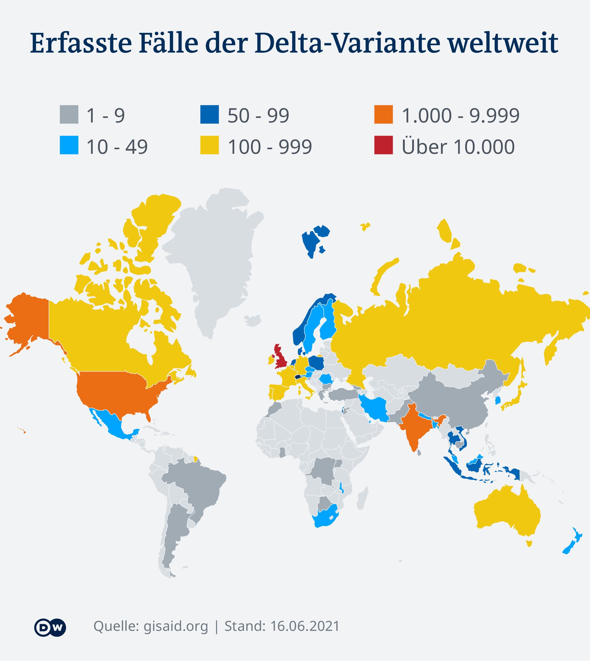 Infografik Karte Erfasste Fälle der Delta-Variante weltweit DE