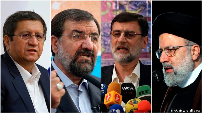 Candidatos a la presidencia de Irán, de izquierda a derecha: Abdolnasser Hemmati, Mohsen Rezaei, Amir Hossein Ghazizadeh Hashemi y Ebrahim Raisi