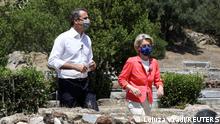 17.06.2021
Greek Prime Minister Kyriakos Mitsotakis and European Commission President Ursula von der Leyen meet at the Ancient Agora in Athens, Greece, June 17, 2021. REUTERS/Louiza Vradi/Pool