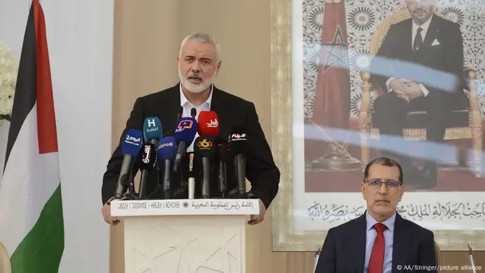 إسماعيل هنية في مؤتمر صحفي بعد لقائه مع رئيس الوزراء المغربي سعد الدين العثماني