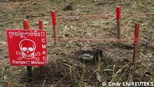 A landmine found in an area is seen in Preah Vihear province, Cambodia, June 11, 2021. Picture taken June 11, 2021. REUTERS/Cindy Liu