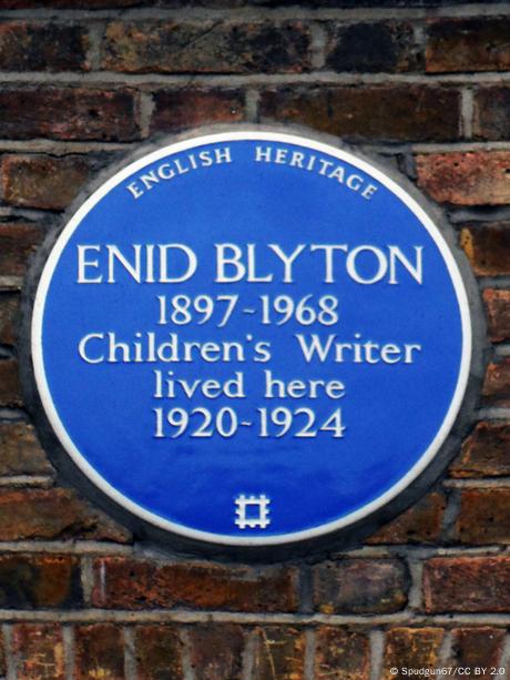 Plaque on wall of Enid Blyton's home.