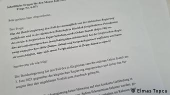 Orhan İnandı ile ilgili Almanya'da federal hükümete yöneltilen soru önergesi