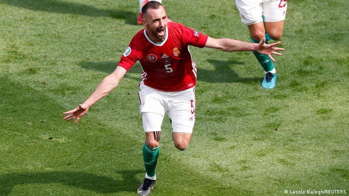 Attila Fiola celebrates scoring Hungary's opening goal