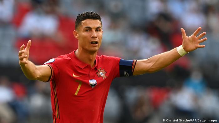 Cristiano Ronaldo while playing for Portugal in the UEFA Euro 2020 match with Germany
