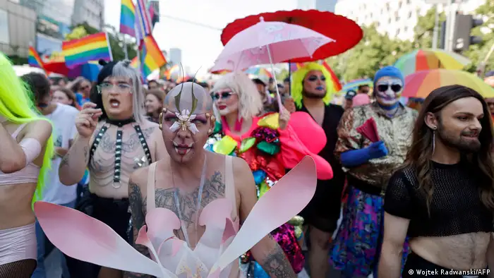 Participants at the Warsaw Gay Pride parade on June 19, 2021