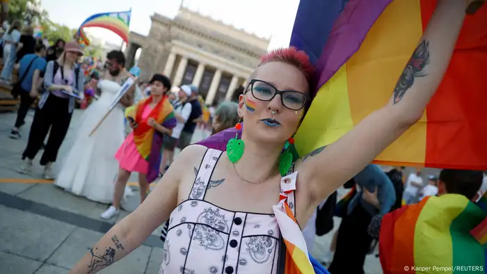 A demonstrator at the 'Equality Parade' rally in Warsaw, Poland in June 2021.