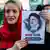 A woman holds a picture of Iran's newly-elected president Ebrahim Raisi as supporters celebrate his victory in Imam Hussein square in the capital Tehran on June 19, 2021