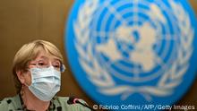 United Nations High Commissioner for Human Rights Michelle Bachelet delivers a speech on global human rights developments during a session of the Human Rights Council on June 21, 2021 in Geneva. - The UN rights chief called for concerted action to help recover from the worst global deterioration of rights seen in decades, highlighting situations in China, Russia and Ethiopia among others. (Photo by Fabrice COFFRINI / AFP) (Photo by FABRICE COFFRINI/AFP via Getty Images)