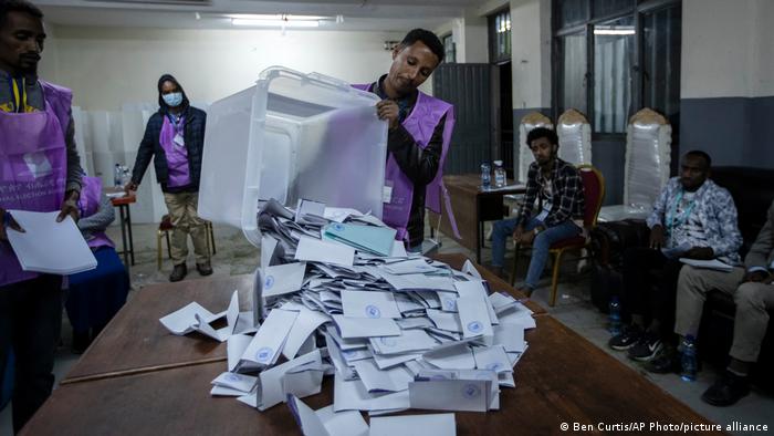 Vote counting in Ethiopia.