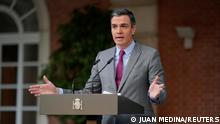 Spain's Prime Minister Pedro Sanchez delivers a statement as he announces pardons for jailed Catalan separatist leaders, at Moncloa Palace in Madrid, Spain, June 22, 2021. REUTERS/Juan Medina