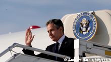 U.S. Secretary of State Antony Blinken arrives at Berlin Brandenburg Airport in Schonefeld, Germany June 23, 2021. Andrew Harnik/Pool via REUTERS