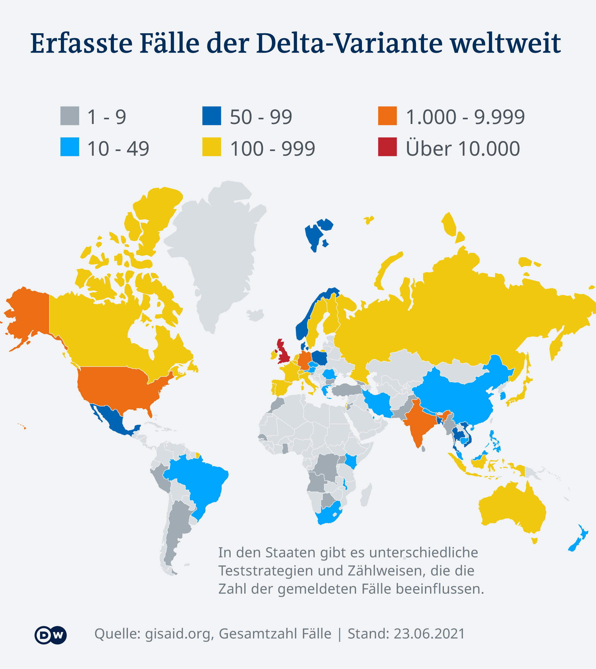 Infografik Erfasste Fälle der Delta-Variante weltweit DE