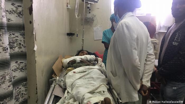 Injured woman in hospital, Mekele, Tigray, Ethiopia.