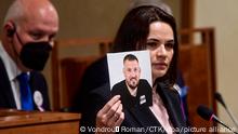 Swetlana Tichanowskaja, Oppositionsführerin aus Belarus, hält eine Rede im Senat. +++ dpa-Bildfunk +++