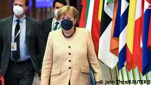 25.06.21 *** Germany's Chancellor Angela Merkel departs on the second day of a EU summit at the European Council building in Brussels, Belgium June 25, 2021. John Thys/Pool via REUTERS