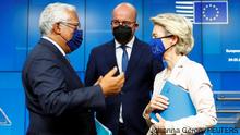 25.06.21 *** Portugal's Prime Minister Antonio Costa, European Council President Charles Michel and European Commission President Ursula von der Leyen speak at a news conference after European Union leaders meeting in Brussels, Belgium June 25, 2021. REUTERS/Johanna Geron