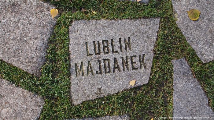 The name Lublin Majdanek on stone at the Berlin Memorial to Sinti and Roma