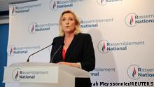 French far-right National Rally (Rassemblement National) party leader Marine Le Pen delivers a speech in reaction to the outcomes of the second round of French regional and departmental elections, in Nanterre, near Paris, France June 27, 2021. REUTERS/Sarah Meyssonnier