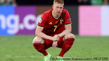 Soccer Football - Euro 2020 - Round of 16 - Belgium v Portugal - La Cartuja Stadium, Seville, Spain - June 27, 2021 Belgium's Kevin De Bruyne after sustaining an injury Pool via REUTERS/Alexander Hassenstein