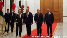 Iraqi President Barham Salih and Prime Minister Mustafa al-Kadhimi meet with King Abdullah II of Jordan and Egypt's President Abdel Fattah al-Sisi, in Baghdad, Iraq, June 27, 2021. REUTERS/Khalid al-Mousily