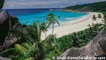 View of Anse Source d'Argent beach, La Digue island, Seychelles.