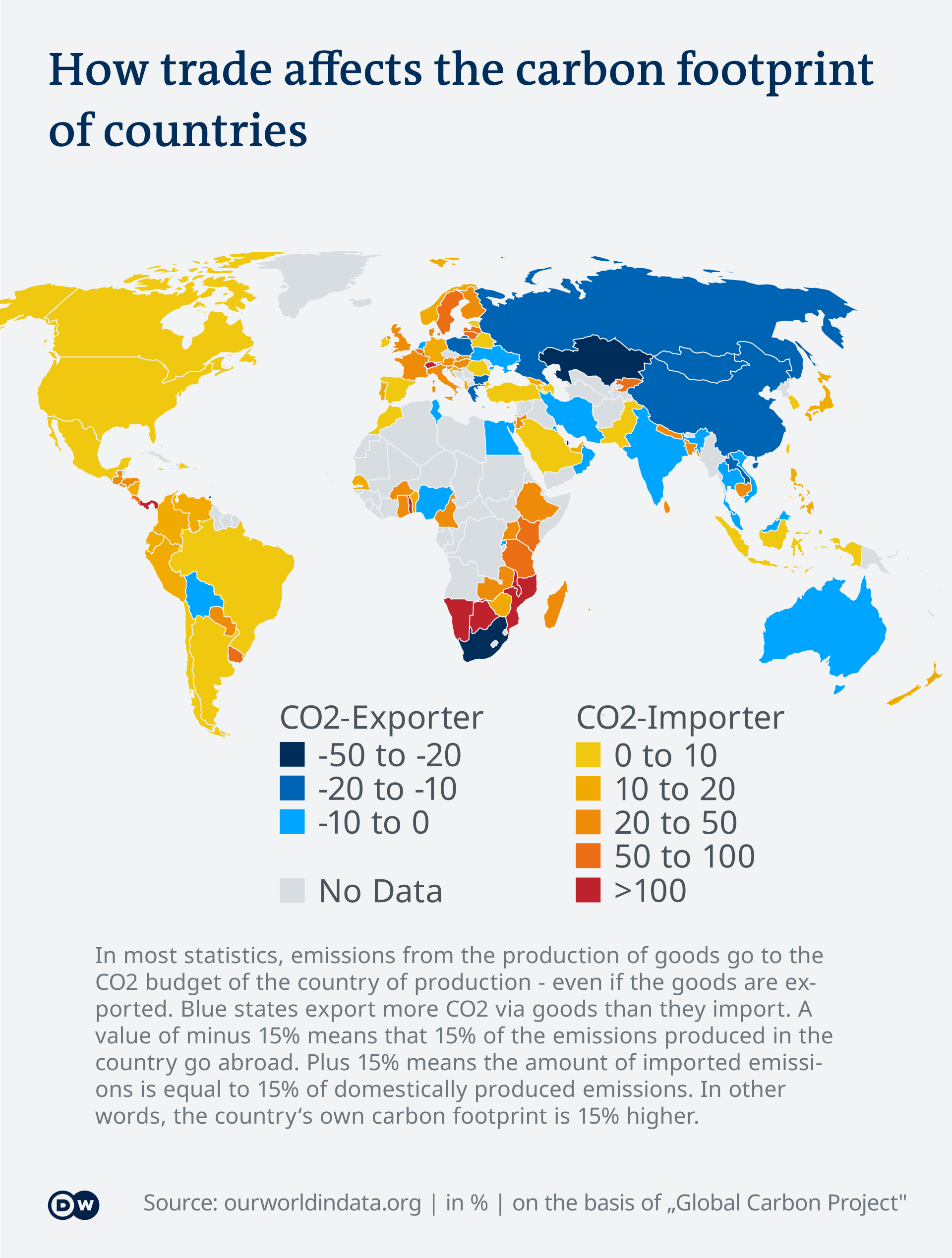 Map indicating carbon footprint with regard to trade