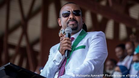  Abiy Ahmed speaks at a campaign event, June 2021