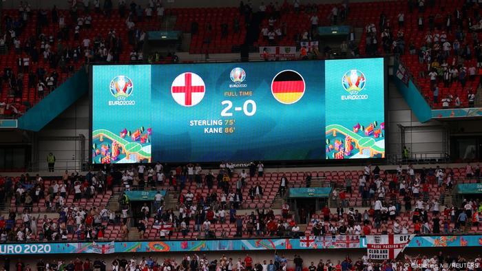 The scoreboard at Wembley after England 2-0 Germany