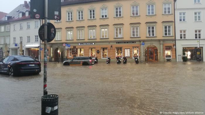 The old town of Landshut was flooded on Tuesday evening