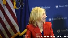 FILE PHOTO: University of Pennsylvania President Amy Gutmann participates in a roundtable discussion at the Perelman School of Medicine and Abramson Cancer Center in Philadelphia, Pennsylvania January 15, 2016. REUTERS/Mark Makela/File Photo