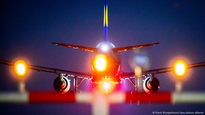 A Lufthansa plane taking off from Frankfurt Airport