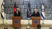 Israeli President Reuven Rivlin speaks during a joint news conference with his German counterpart Frank-Walter Steinmeier in Jerusalem July 1, 2021. REUTERS/Ronen Zvulun