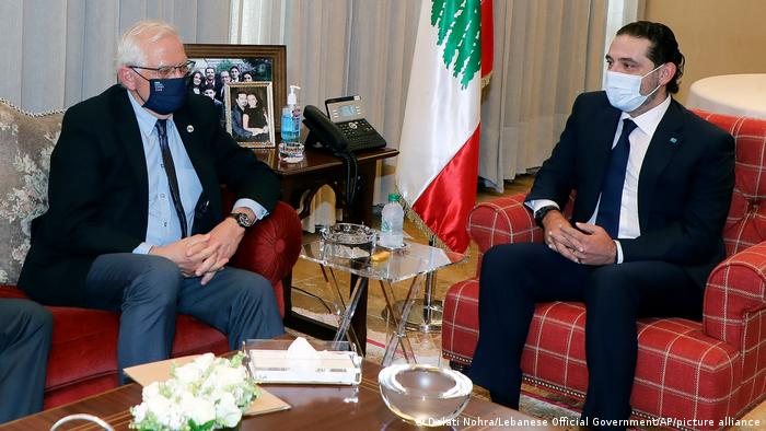 Lebanese Prime Minister-Designate Saad Hariri, right, meets with European Union foreign policy chief Josep Borrell, in Beirut, Lebanon.