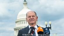 Olaf Scholz (SPD), Bundesfinanzminister, äußert sich nach einem Gespräch mit Kongressabgeordneten vor dem Kapitol. Bundesfinanzminister Scholz ist zu einer dreitägigen Reise in Washington. Es ist sein erster Besuch in den Vereinigten Staaten von Amerika (USA) seit Antritt der neuen Regierung von US-Präsident Biden. +++ dpa-Bildfunk +++
