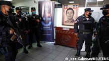 Anti-riot police stand inside the National Republican Alliance (ARENA) party headquarters during a raid executed by the National Civil Police and Attorney General's Office in San Salvador, El Salvador, July 2, 2021.REUTERS/Jose Cabezas
